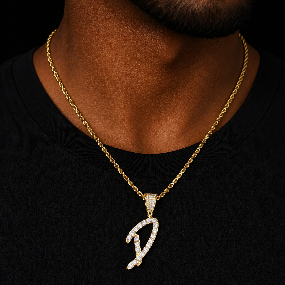 Bubble Letter Cursive Charm Single Letter Necklaces & Pendant Charm For Men/Women Gold Color Hip Hop Jewelry with Rope chain A-Z