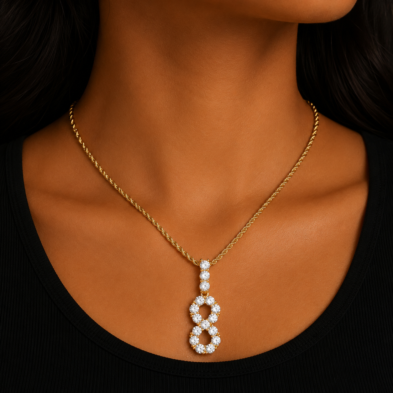 Zircon Tennis Number Necklaces & Pendant For Men/Women Gold Color Fashion Hip Hop Jewelry with 4mm Tennis Chain