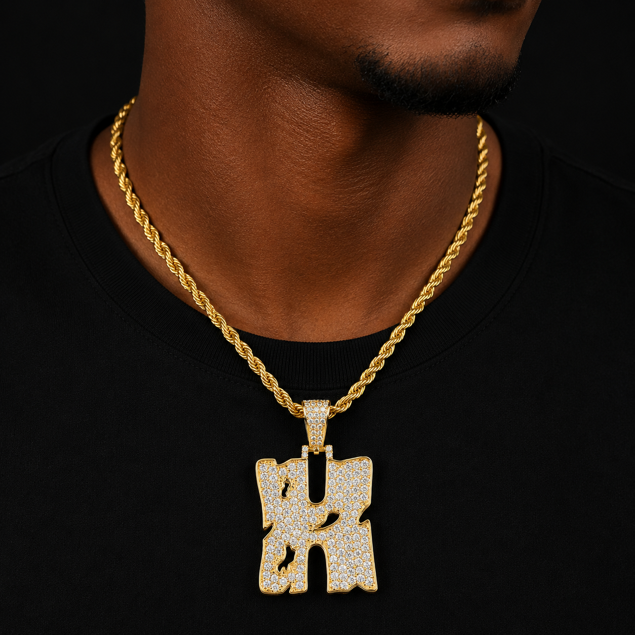 Single Copper coins hollow Letters Hip Hop Pendant Chain Gold Color Bling Zirconia Men's Hip Hop Pendant Jewelry