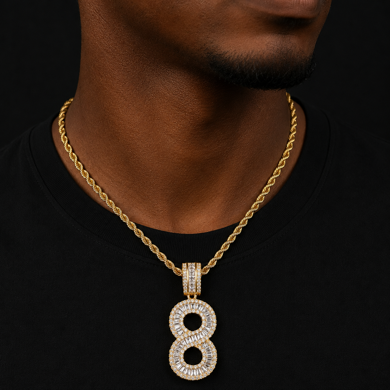 Iced Out Baguette Initials Number Hip Hop Pendant Chain Gold Color Bling Zirconia Men's Hip Hop Pendant Jewelry