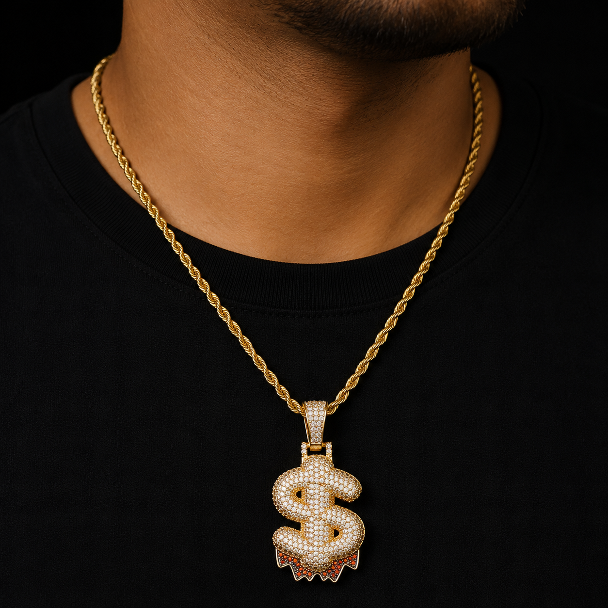 Single Bubble Red Color Drip Question Mark Dollar Pendants & Necklaces Charms Cubic Zircon Men Women Hip Hop Jewelry