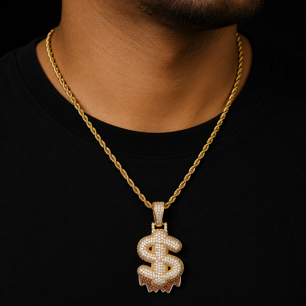 Single Bubble Red Color Drip Question Mark Dollar Pendants & Necklaces Charms Cubic Zircon Men Women Hip Hop Jewelry