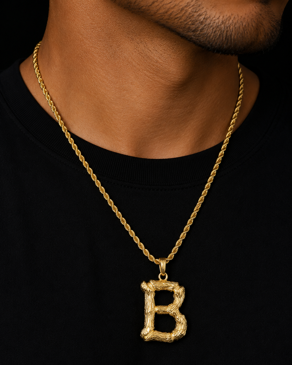 Big Bamboo Letters Pendant Initial Necklaces for Men/Women with Rope Chain Fashion Hip hop Jewelry Valentine's Day Gift