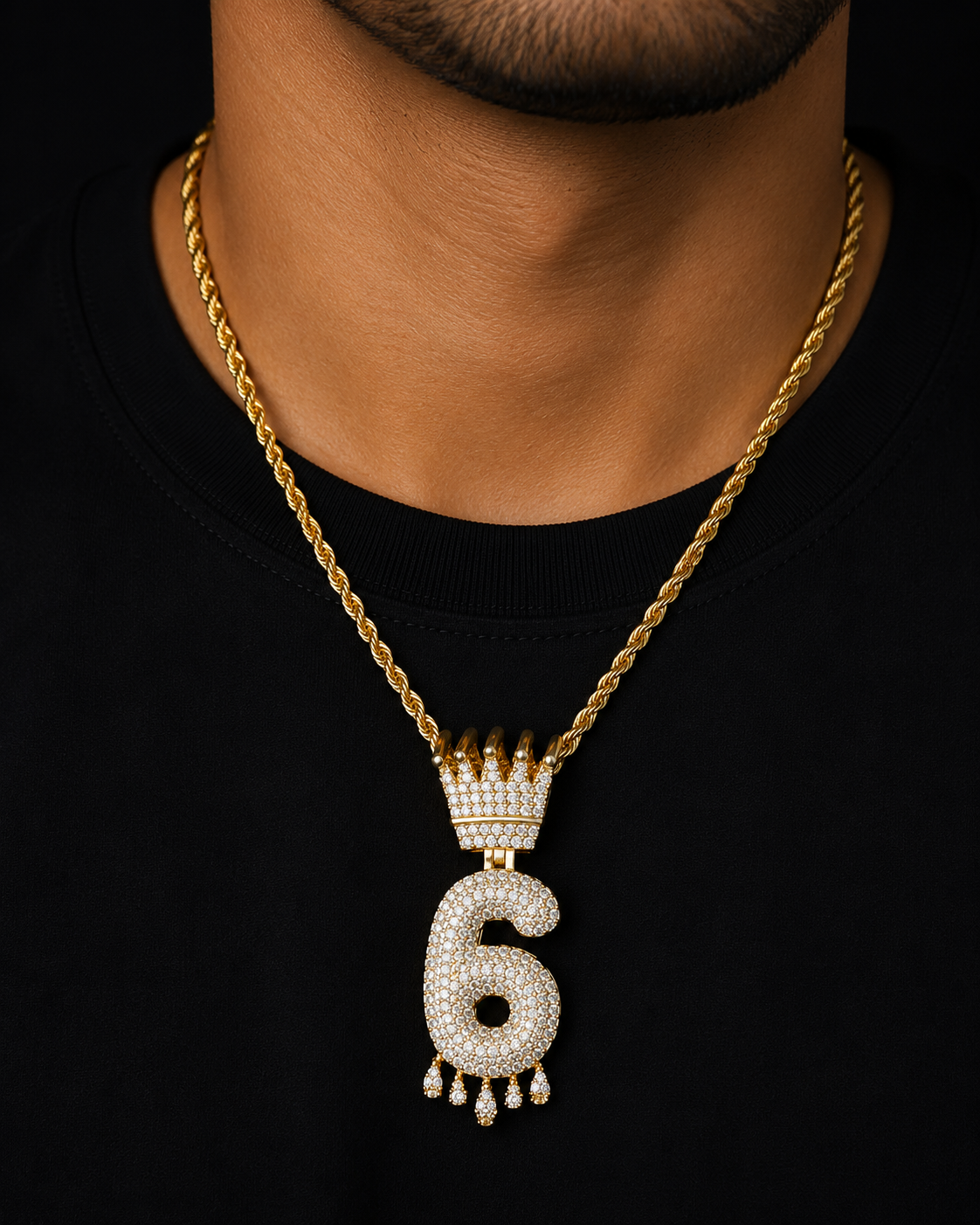Crown Bail Drip Initials Bubble Number Chain Necklaces & Pendant For Men Women Gold Color Cubic Zircon Hip Hop Jewelry