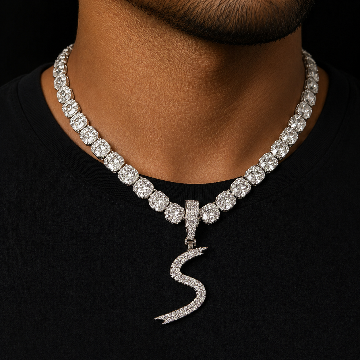 Cursive Letters Pendant Men's Gold Color Plated Hip Hop Solid Back Necklace Jewelry
