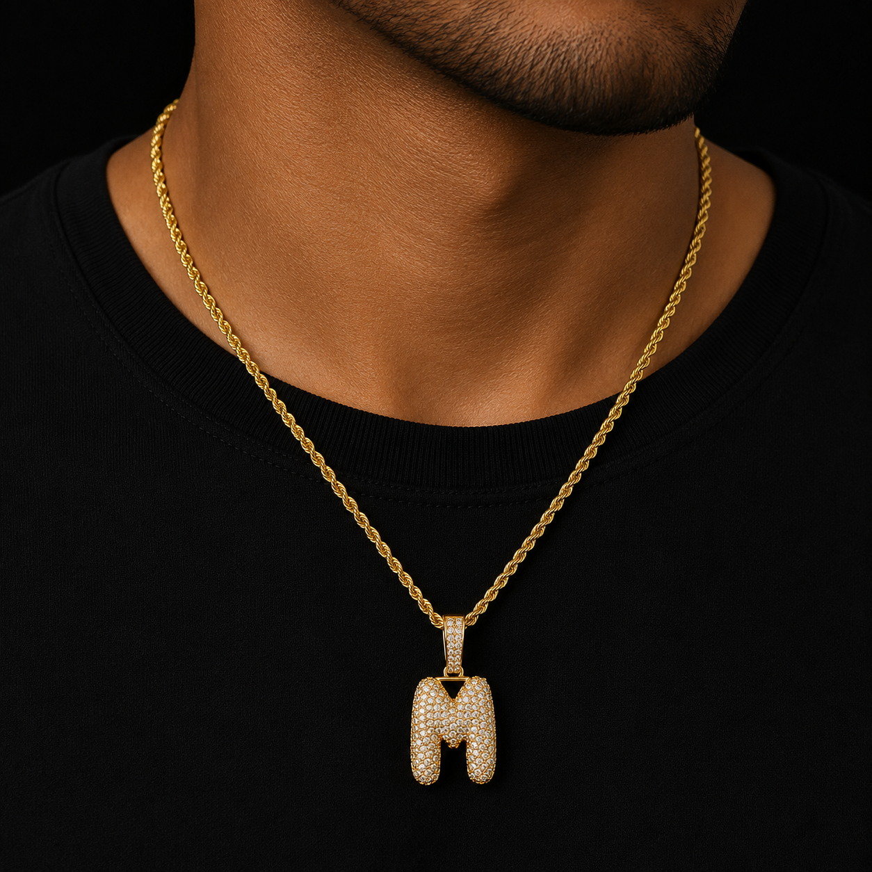 A-Z Single Small Bubble Letters Pendant Necklace Charm For Men Women Gold Color Cubic Zircon Hip Hop Jewelry Gift