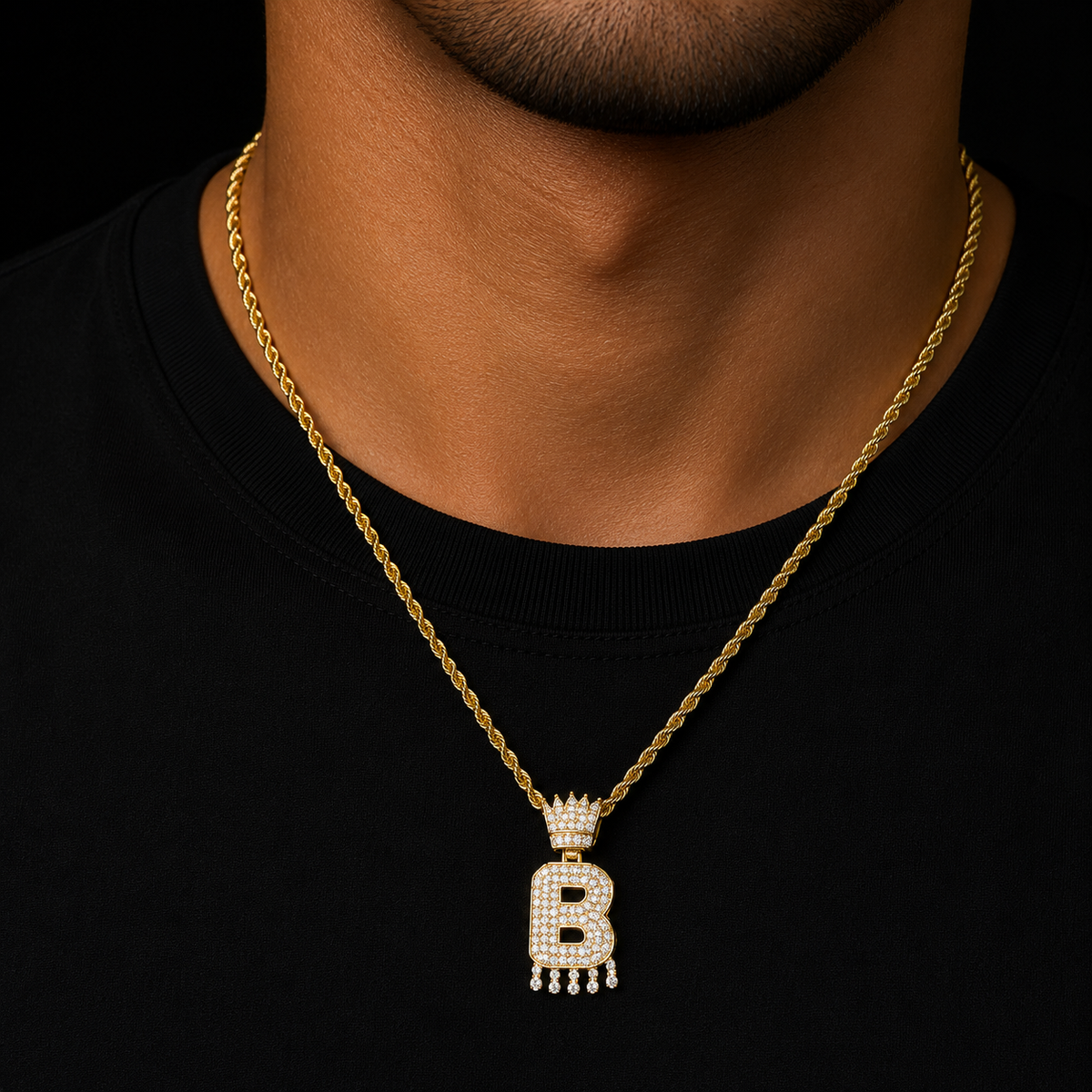 Single Crown Bail Drip Initials Bubble Letters Necklaces & Pendant For Men Women Gold Color Cubic Zircon Hip Hop Jewelry