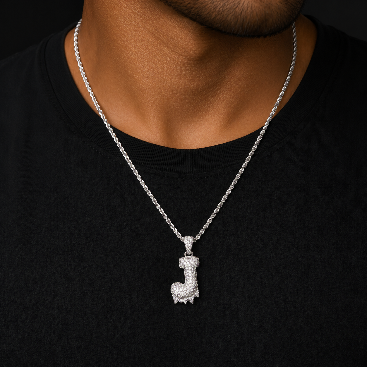 A-Z Single White Color Drip Bubble Letters Necklaces & Pendant Chani For Men Women Gold Color Cubic Zircon Hip Hop Jewelry