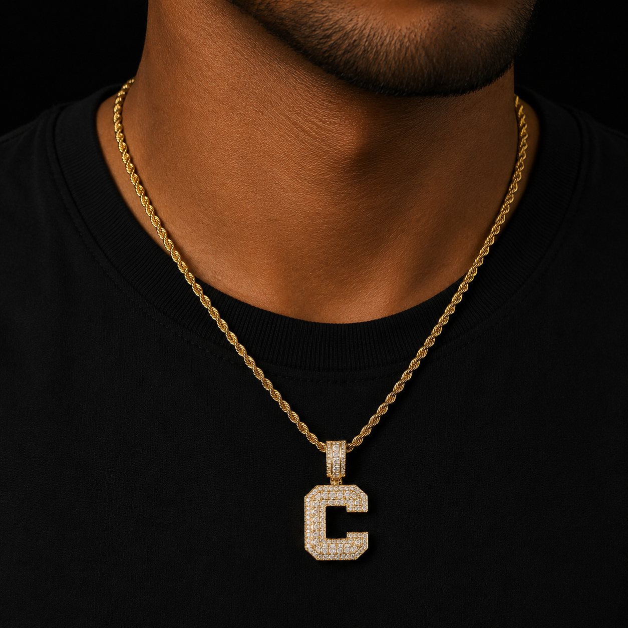 Initial Baguette Pendant Solid Letters Hip Hop Gold Plated Necklace Jewelry