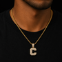 Initial Baguette Pendant Solid Letters Hip Hop Gold Plated Necklace Jewelry