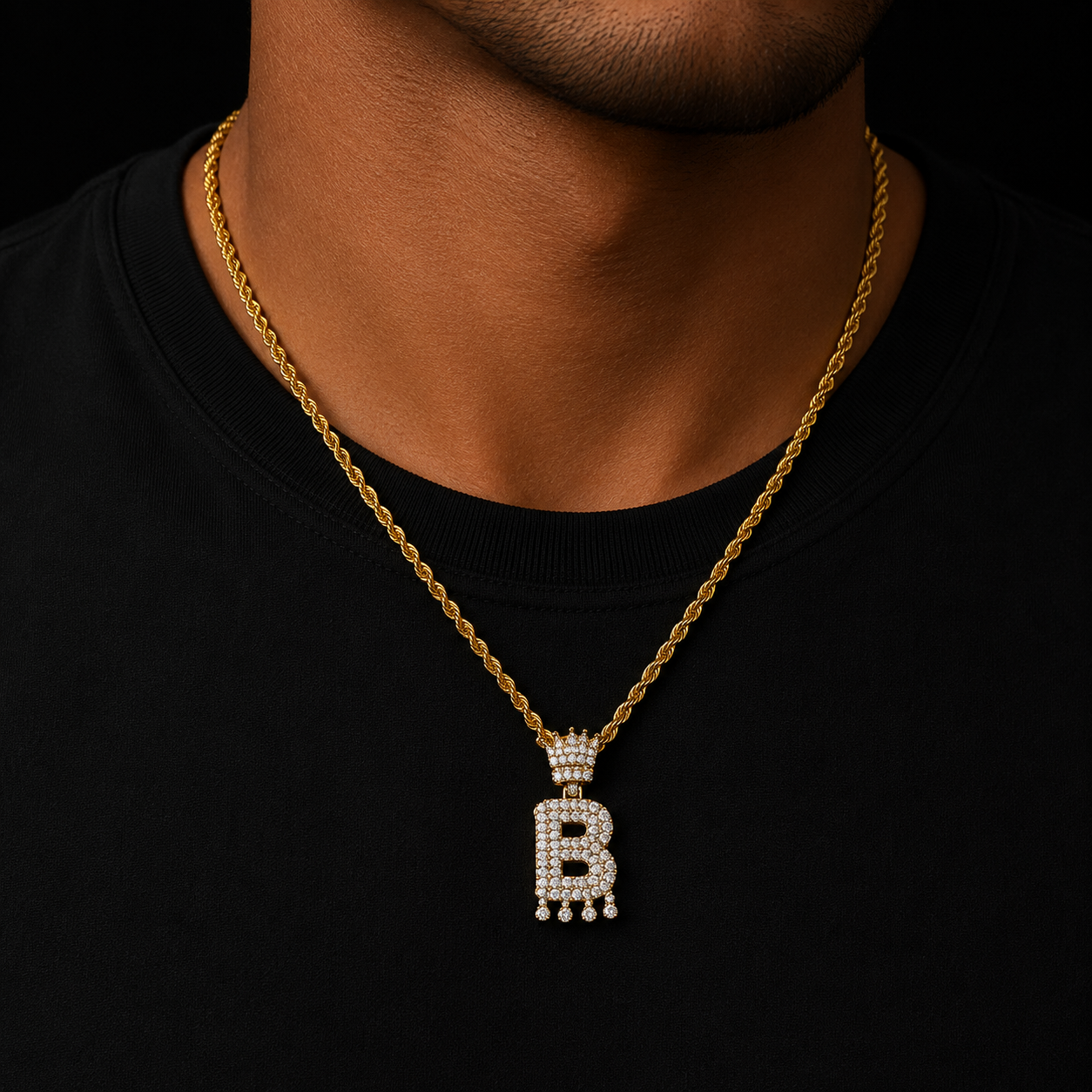 Bubble Letter Crown Bail Drip Initials Chain Necklaces & Pendant For Men Women Gold Color Cubic Zircon Hip Hop Jewelry
