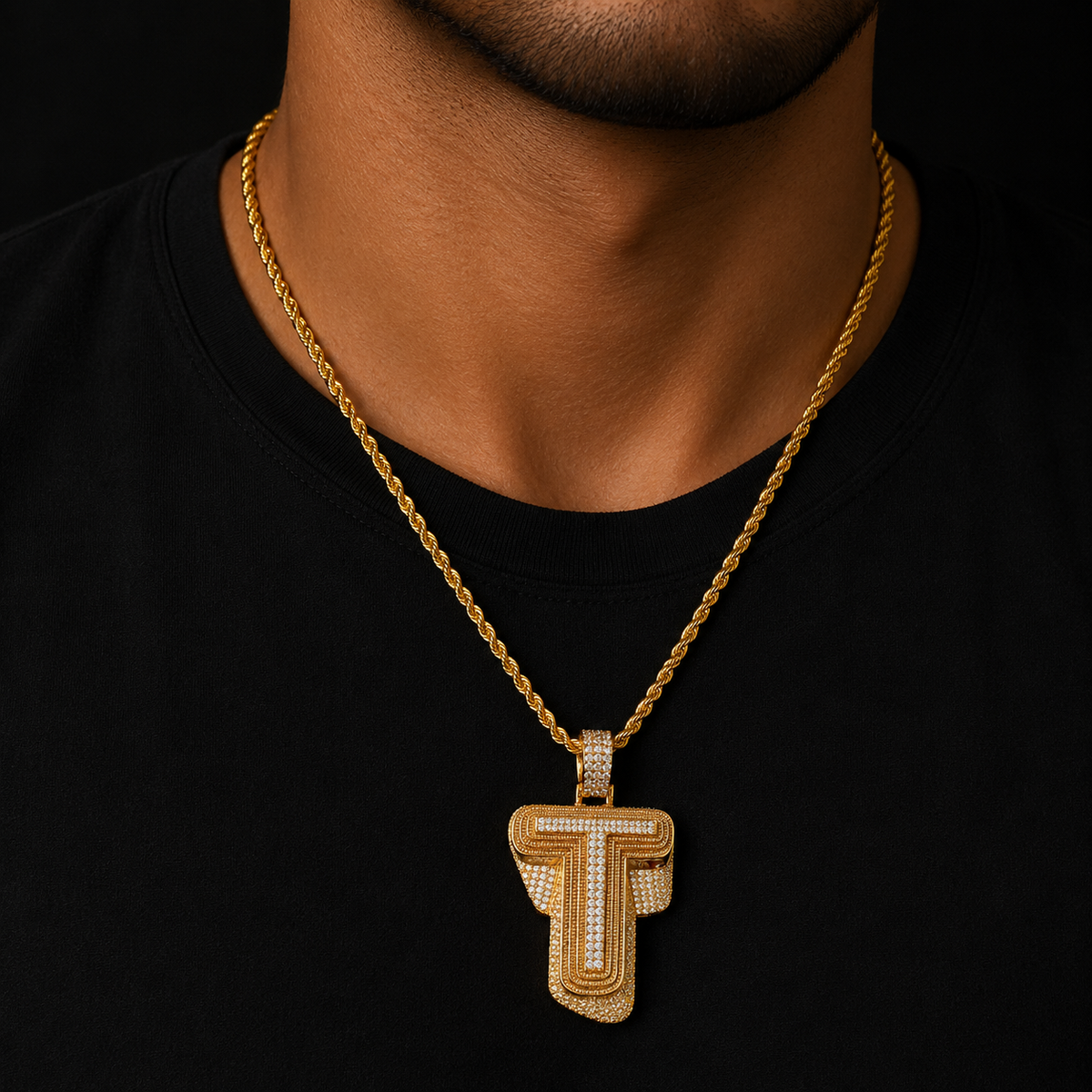 Bubble Letter Iced Out Personalized Pendant Initial Customized Necklace Three Layer Slanted Charms Hip Hop Jewelry