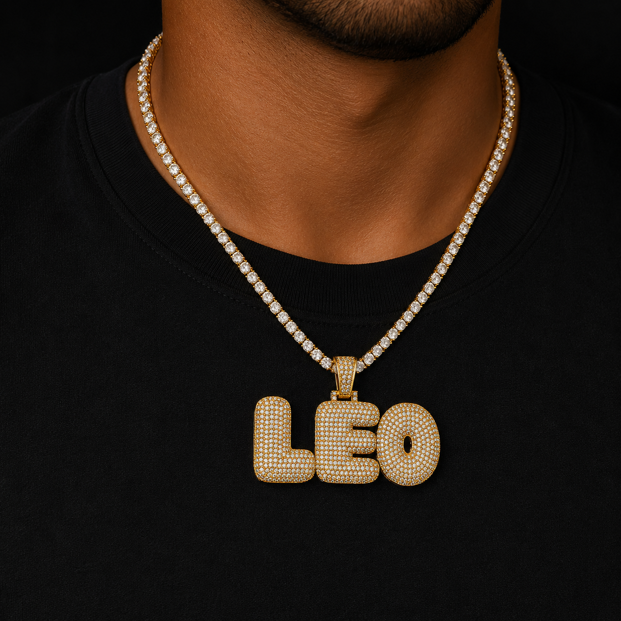 Bubble Letter Custom Name Necklaces Personalized Pendants Real Gold Plated Hip Hop Jewelry Collares Hombre