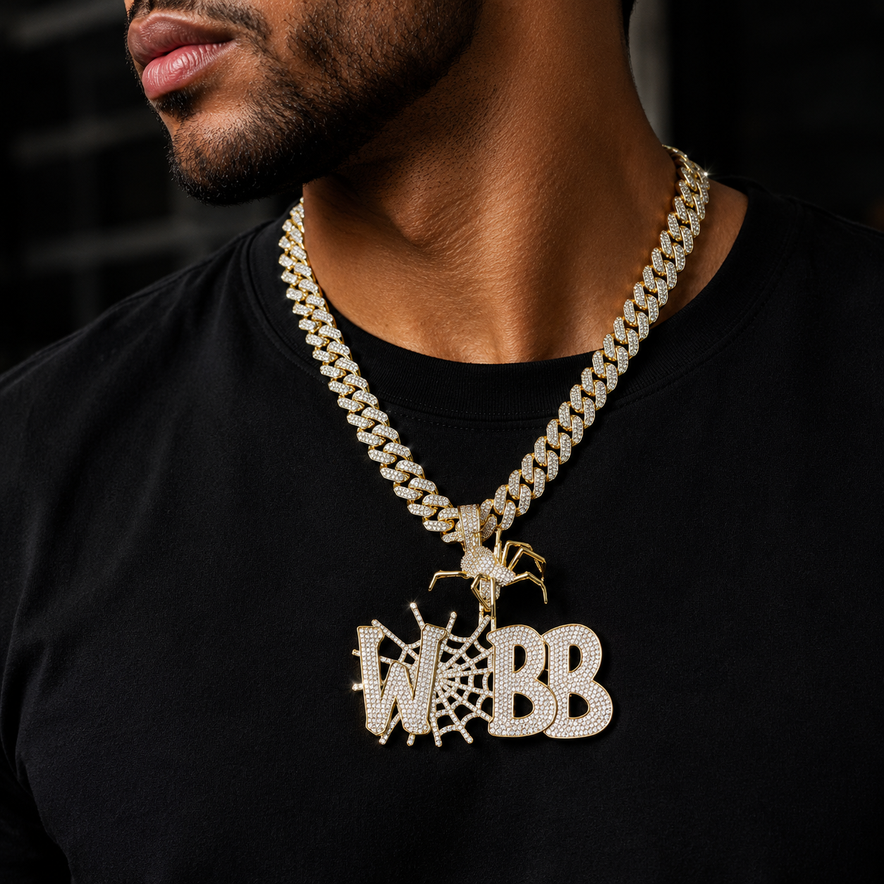 Bubble Letter Iced Out Webb Spider Bail Necklace Pendant for Men 5A Cubic Zirconia Prong Setting Hip Hop Jewelry