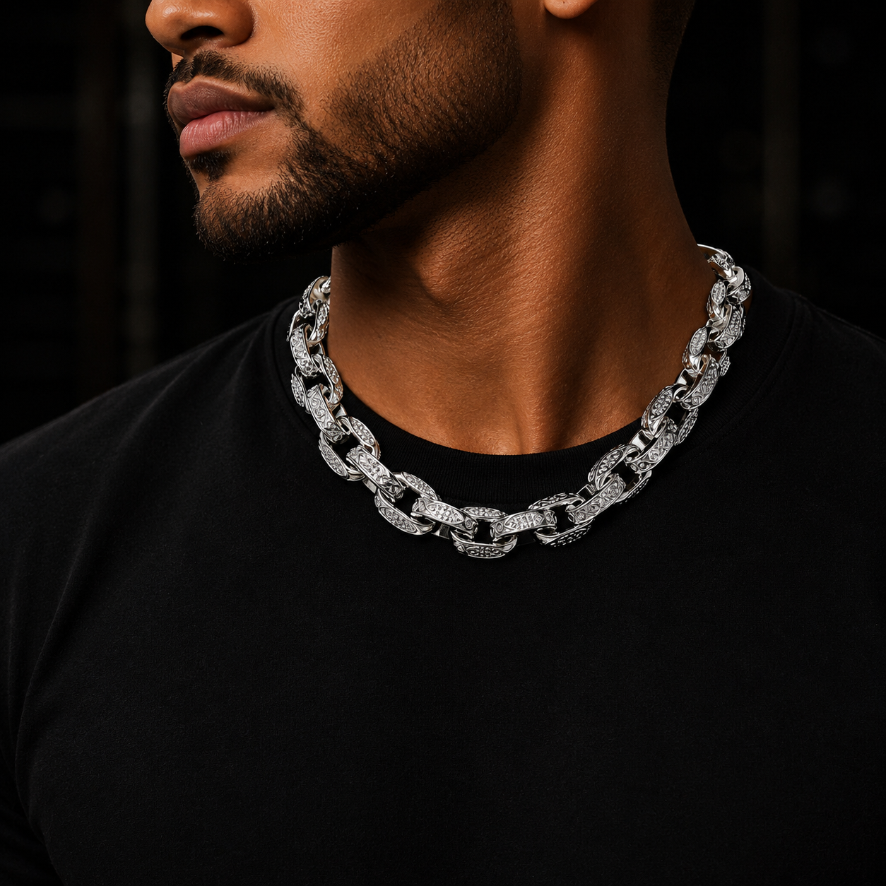Bubble Letter Iced Out Cross Link Chain for Men Necklace Choker Prong Setting Hip Hop Jewelry