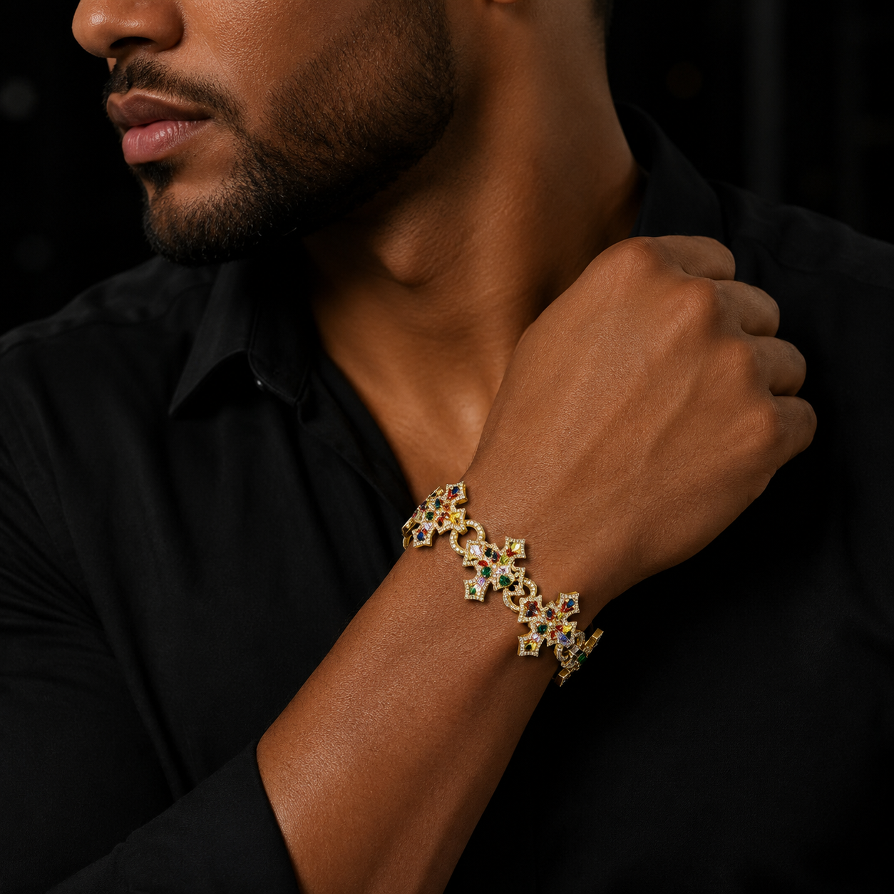 Bubble Letter Iced Out Colorful Cross Link Bracelet for Men 5A Cubic Zirconia Prong Setting Hip Hop Jewelry
