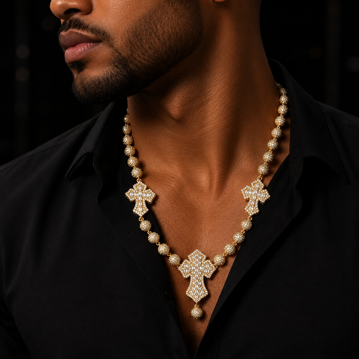 Bubble Letter Iced Out Beads Cross Chain for Men Necklace Choker 5A Cubic Zirconia Hip Hop Jewelry
