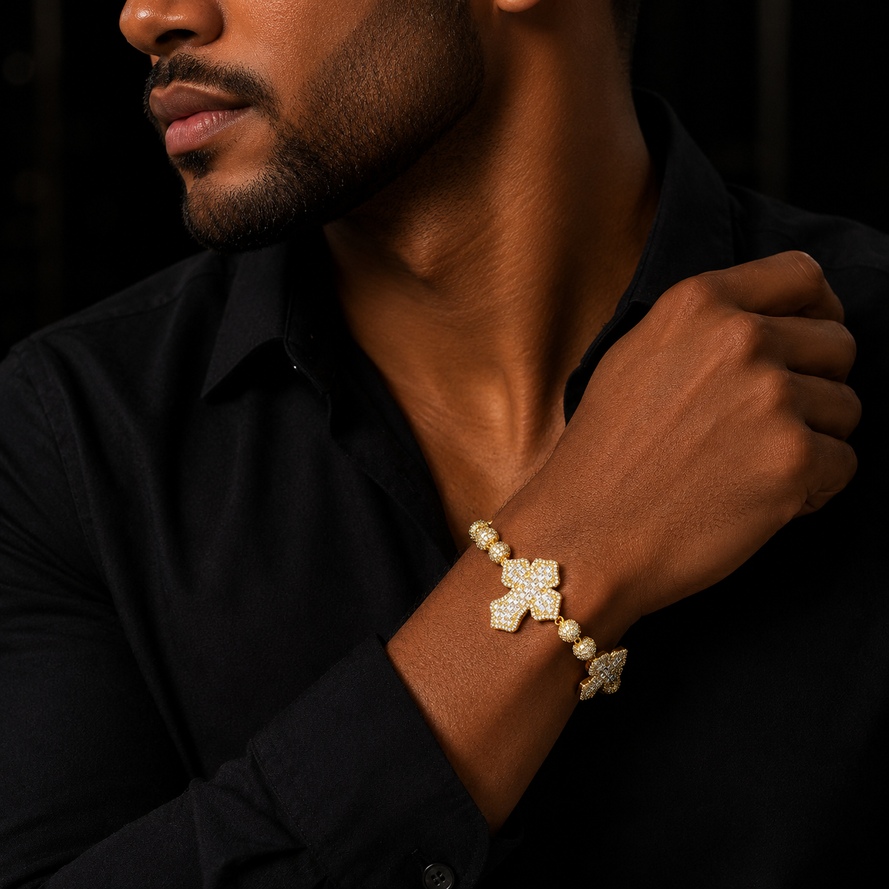 Bubble Letter Iced Out Beads Cross Bracelet for Men 5A Cubic Zirconia Hip Hop Jewelry