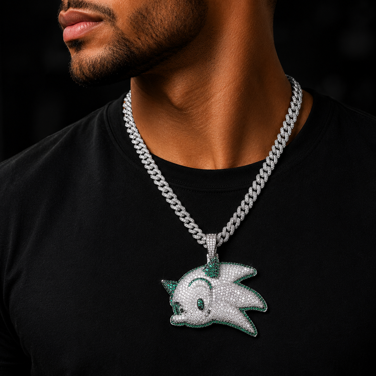 Bubble Letter Iced Out Sonic Necklace Pendant for Men 5A Cubic Zirconia Gold Plated Hip Hop Jewelry