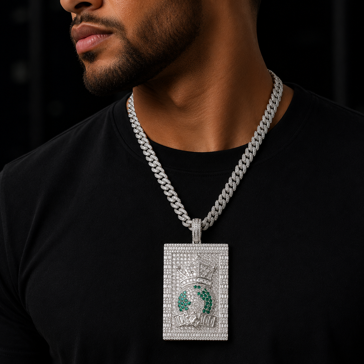 Bubble Letter Iced Out Bling Paved Dollar Dog Tag Necklace Pendant for Men 5A Cubic Zirconia Gold Plated Hip Hop Jewelry