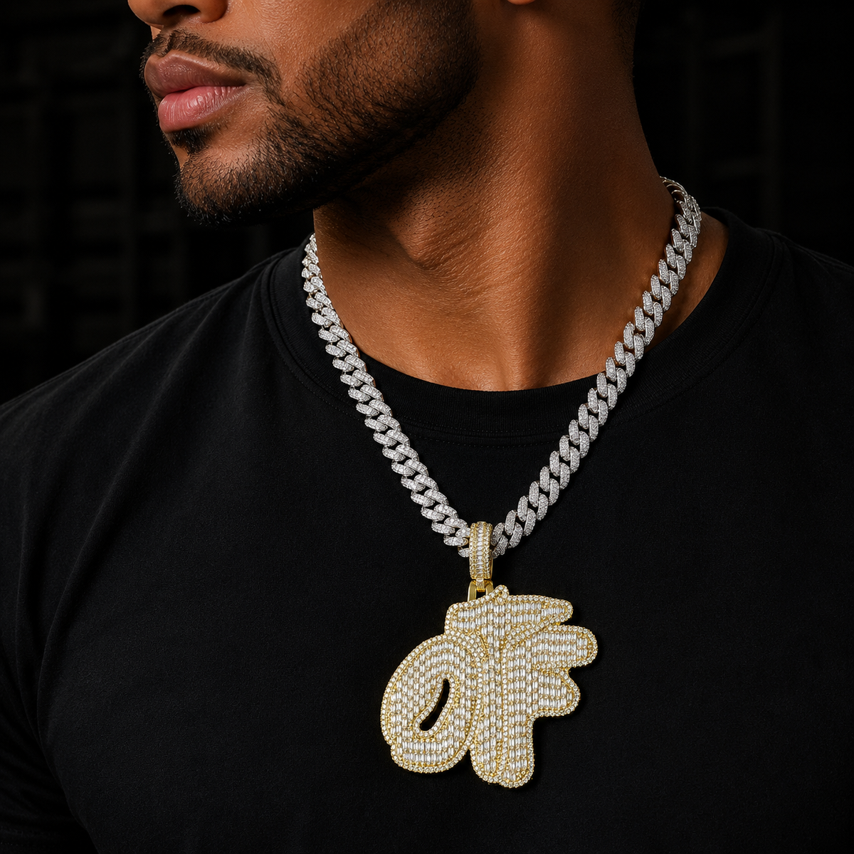 Bubble Letter Iced Out OTF Necklace Pendant for Men 5A Cubic Zirconia Prong Setting Real Gold Plated Hip Hop Jewelry