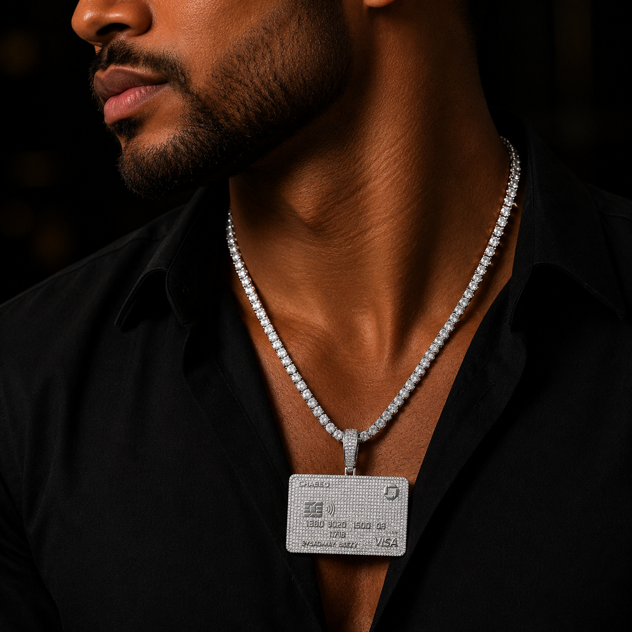 Bubble Letter Iced Out Credit Card Necklace Pendant for Men Real Gold Plated 5A Cubic Zirconia Hip Hop Jewelry