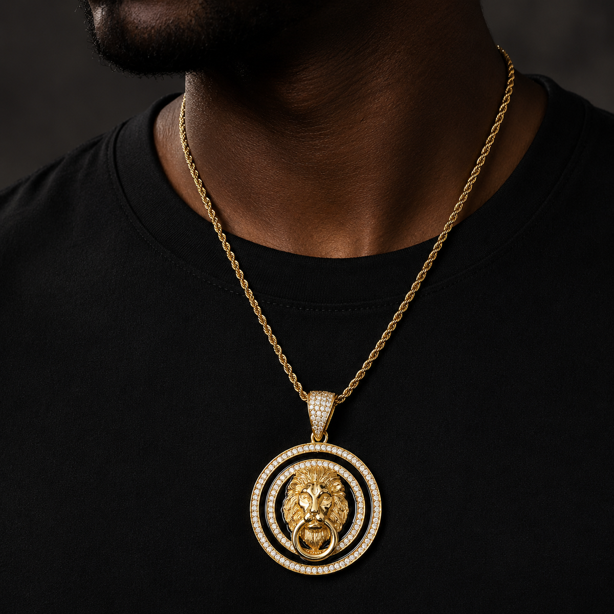 Bubble Letter Iced Out Lion Lock Circle Necklace Pendant for Men 5A Cubic Zirconia Gold Plated Hip Hop Jewelry