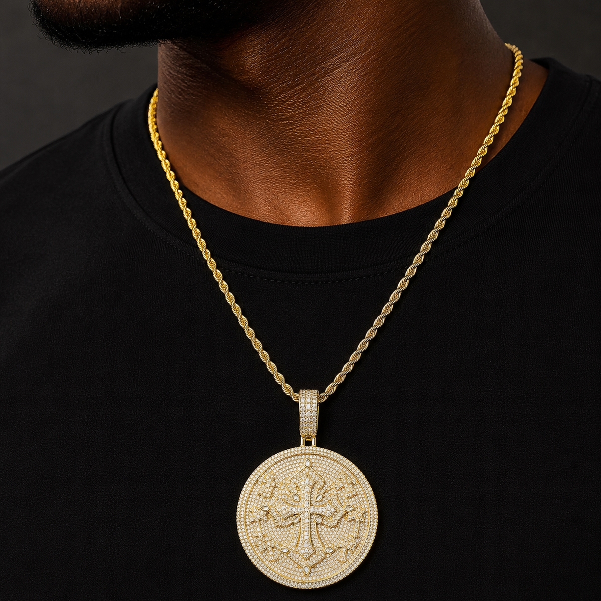 Bubble Letter Iced Out Multi Cross Circle Necklace Pendant for Men 5A Cubic Zirconia Gold Plated Hip Hop Jewelry