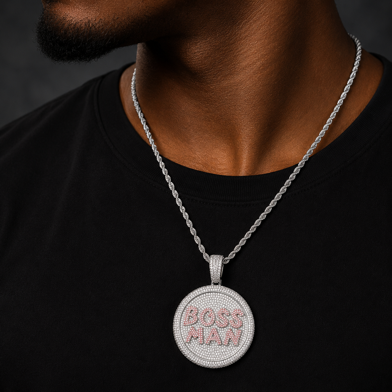 Bubble Letter Iced Out Boss Man Circle Necklace Pendant for Men 5A Copper Cubic Zirconia Hip Hop Jewelry