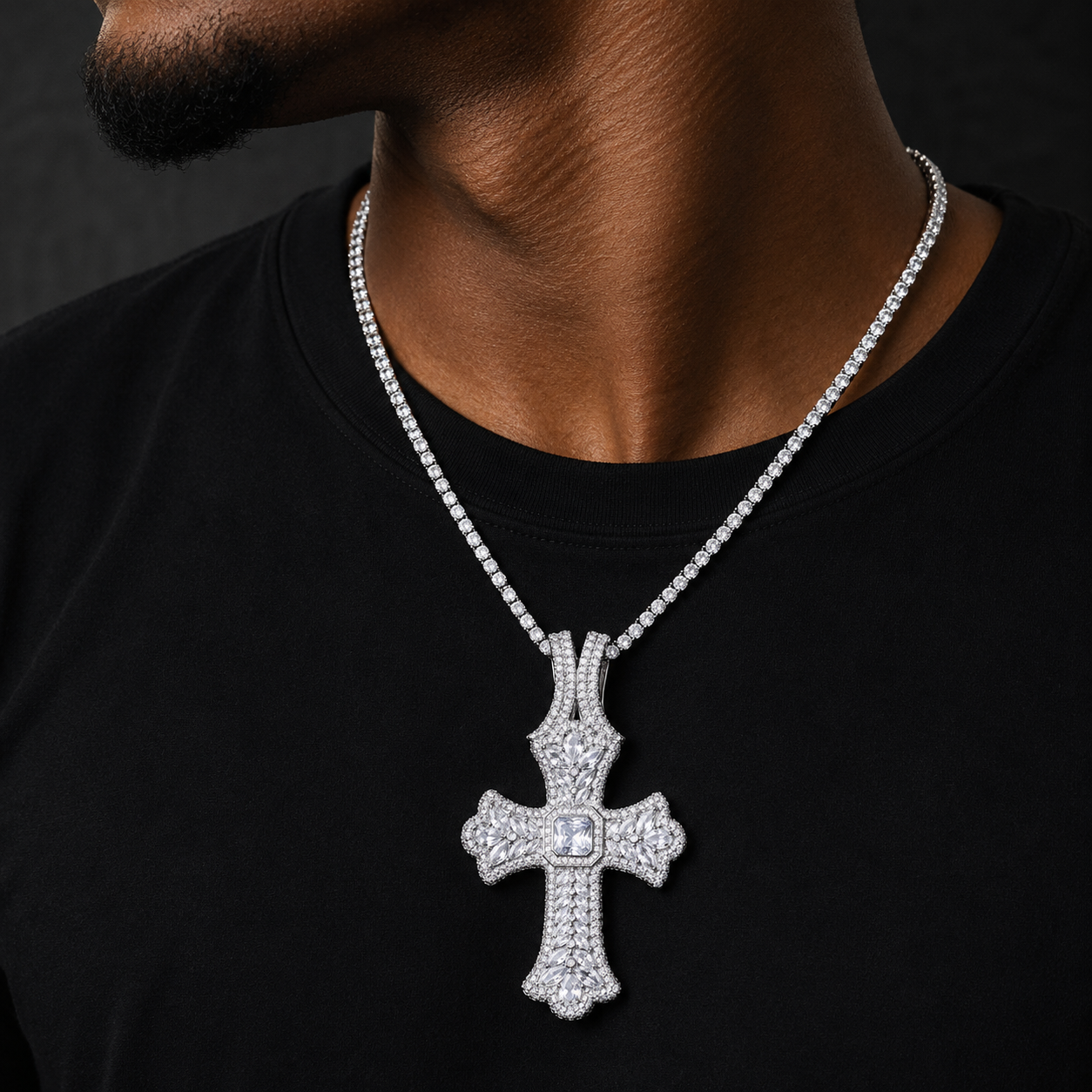 Bubble Letter Iced Out Cross Necklace Pendant for Men 5A Cubic Zirconia Gold Plated Hip Hop Jewelry