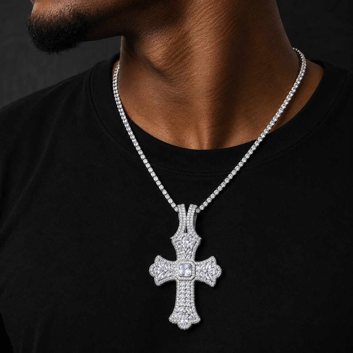 Bubble Letter Iced Out Cross Necklace Pendant for Men 5A Cubic Zirconia Gold Plated Hip Hop Jewelry