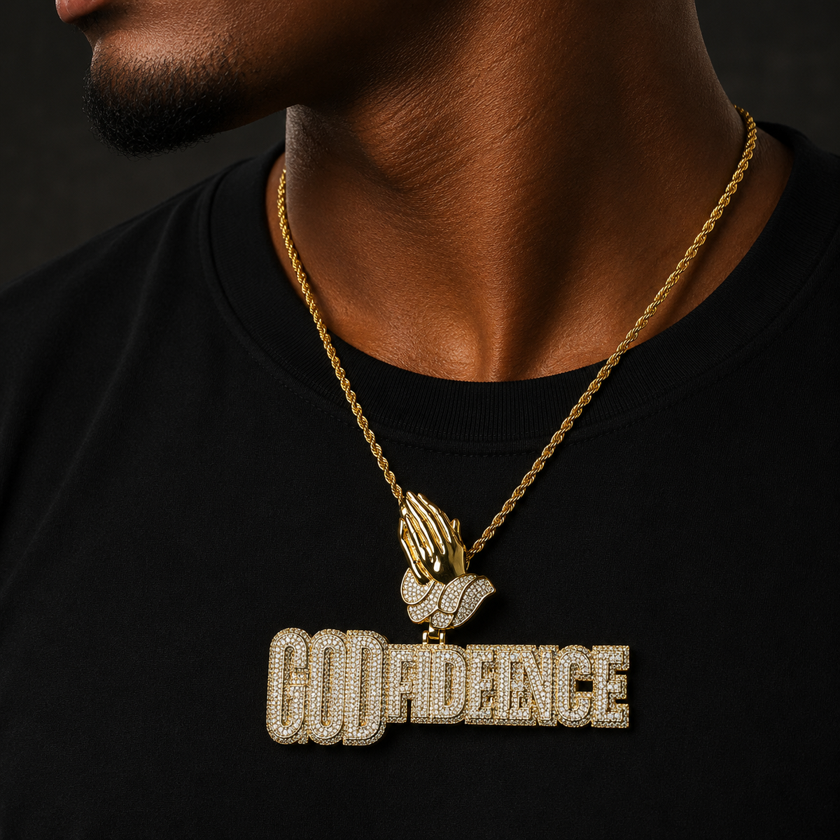 Bubble Letter Iced Out God Fidence Prayer Bail Necklace Pendant for Men 5A Copper Cubic Zirconia Hip Hop Jewelry