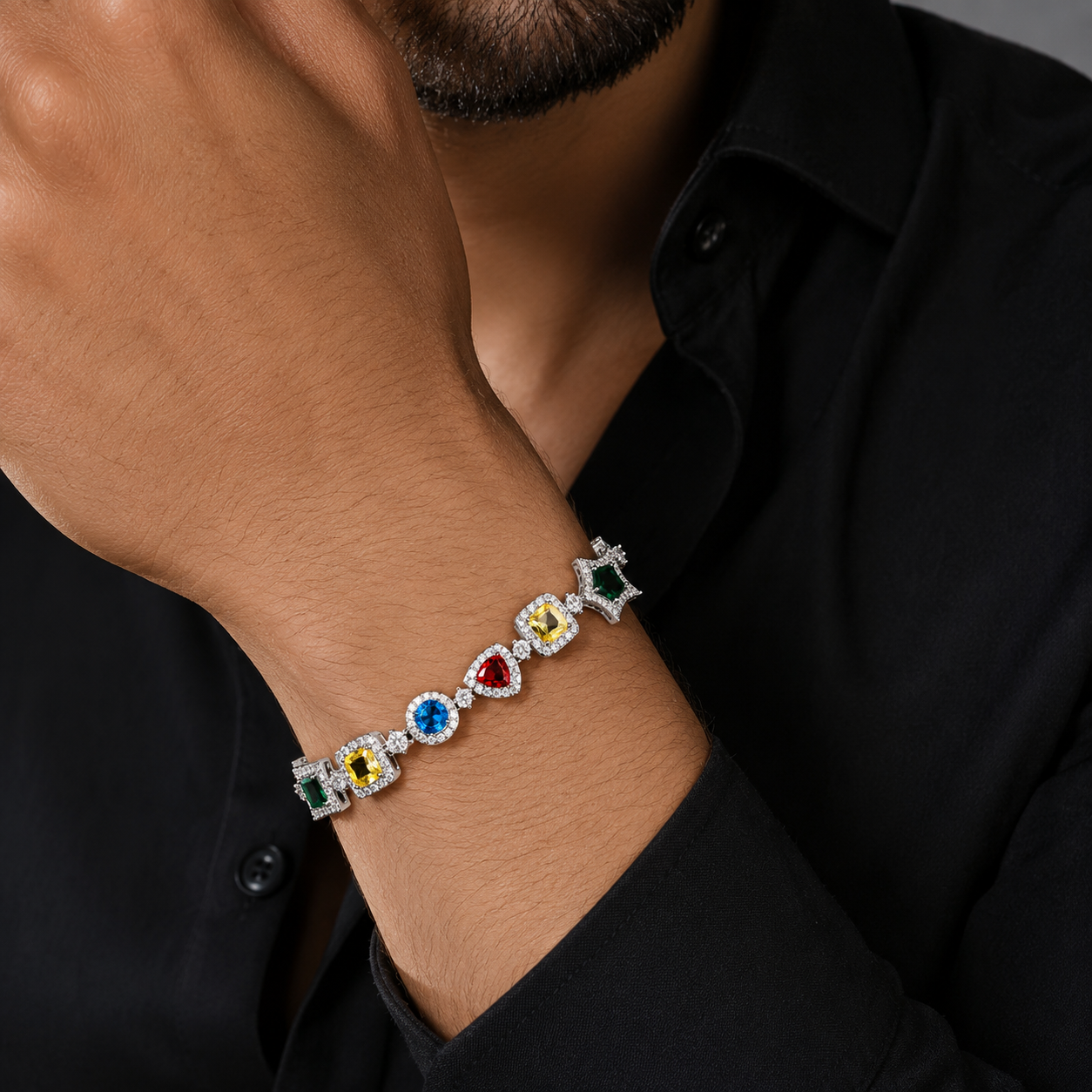 Bubble Letter Iced Out Square Dot Heart Rectangle Shape Link Bracelet for Men 5A Cubic Zirconia Hip Hop Jewelry