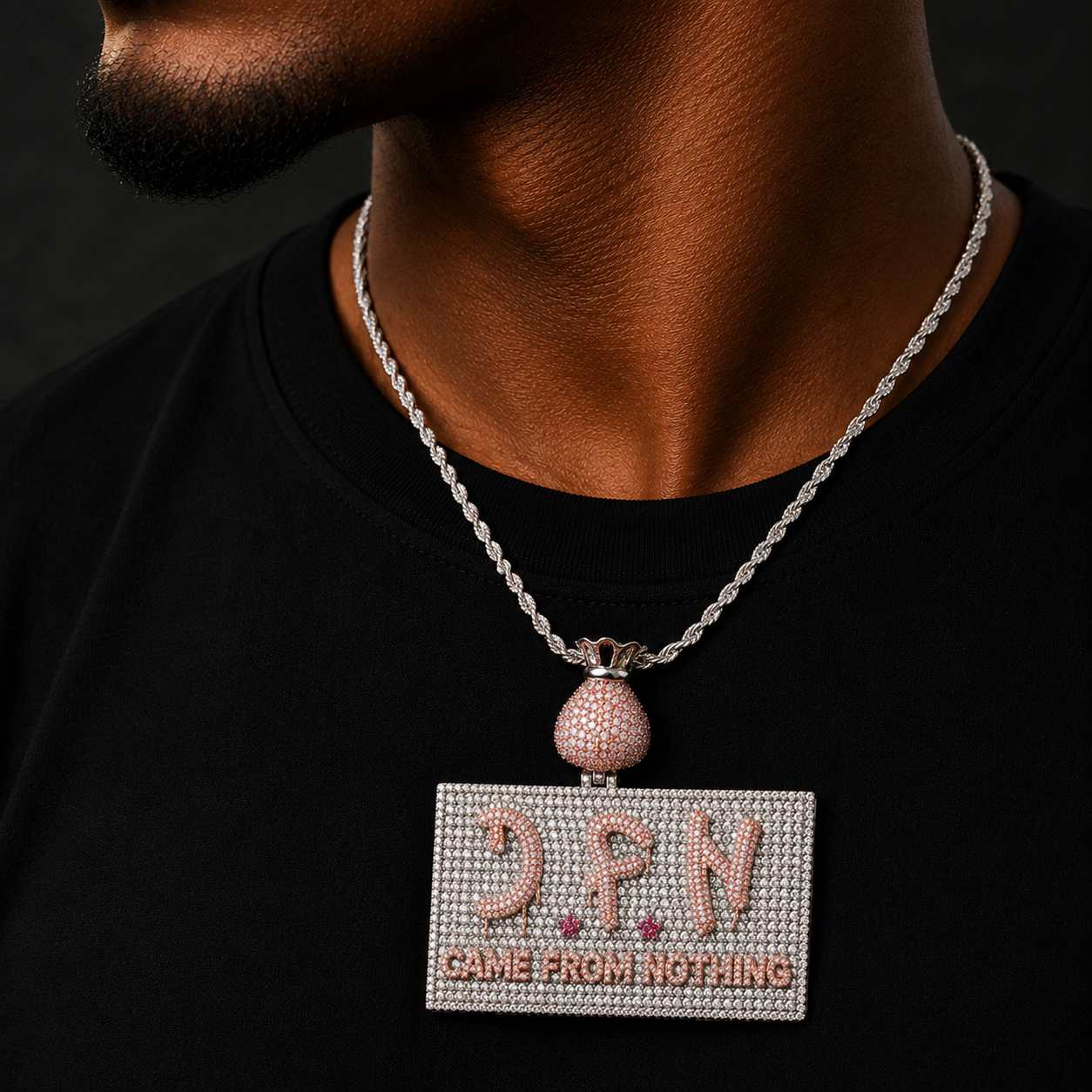 Bubble Letter Iced Out Game From Nothing Necklace Pendant for Men 5A Copper Cubic Zirconia Hip Hop Jewelry