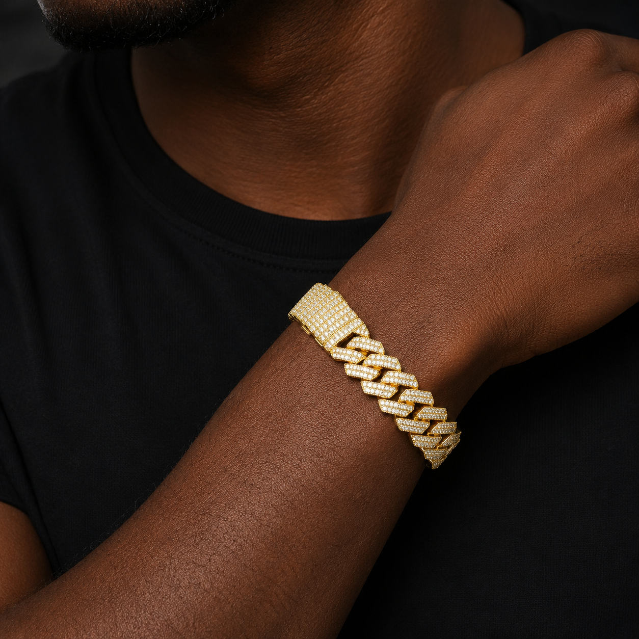 Bubble Letter 20mm Baguette Link Bracelet for Men 5A Cubic Zirconia Gold Plated Hip Hop Jewelry
