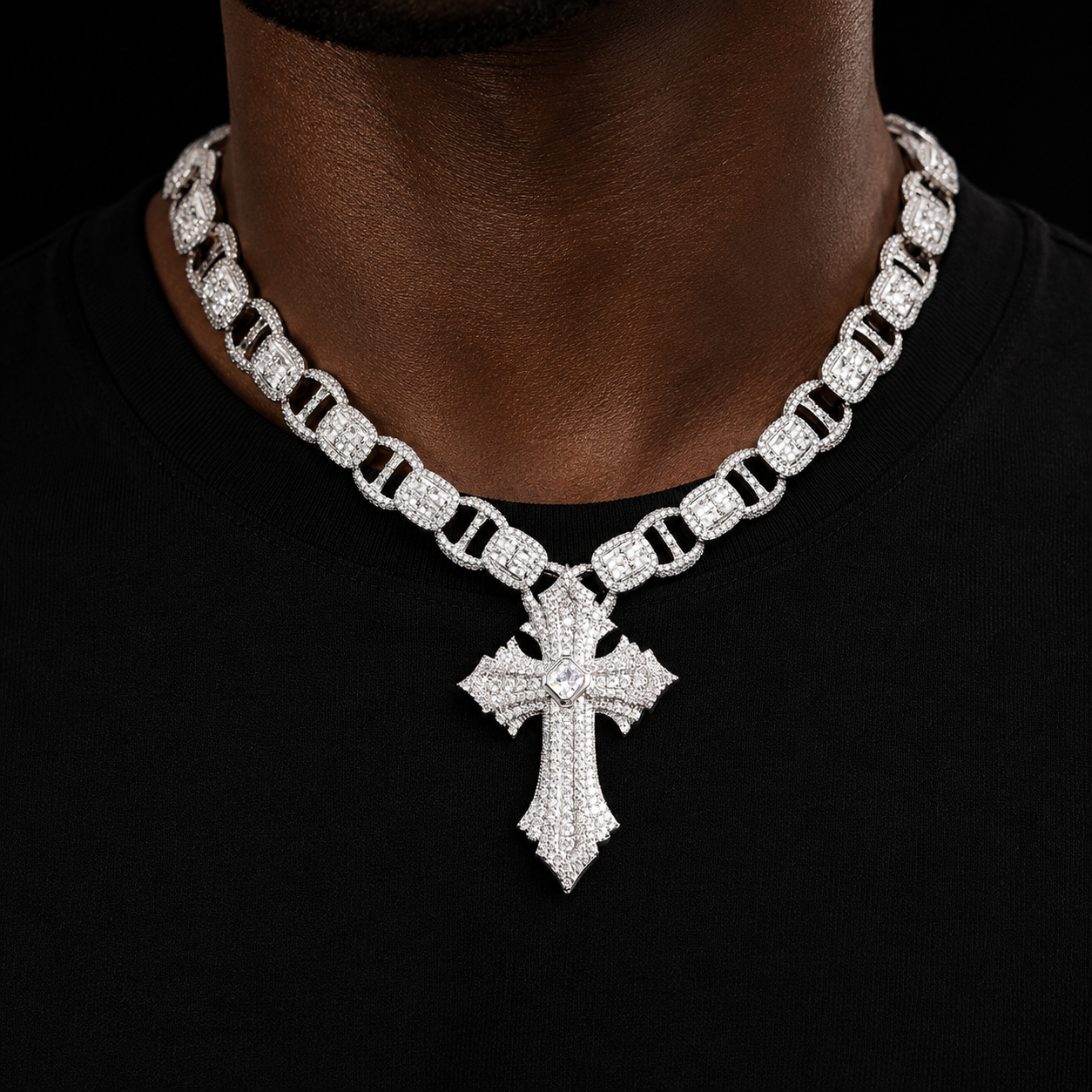 Bubble Letter Iced Out Coffee Bean Link Chain for Men 5A Cubic Zirconia Gold Plated Hip Hop Jewelry