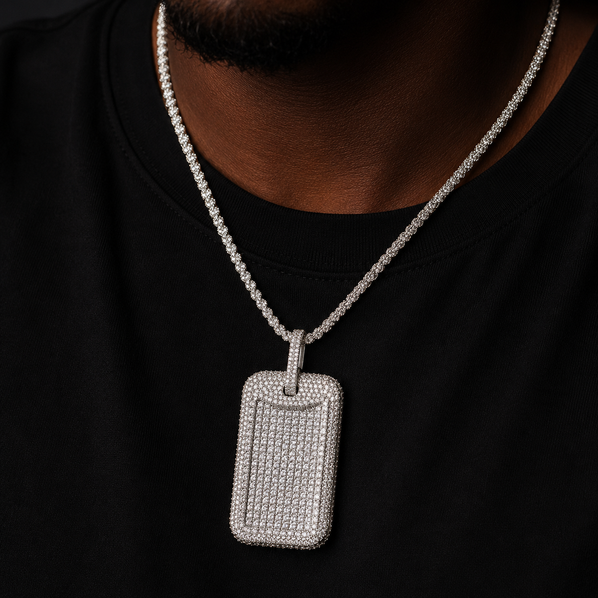 Bubble Letter Iced Out Dog Tag Necklace Pendant for Men 5A Cubic Zirconia Gold Plated Hip Hop Jewelry