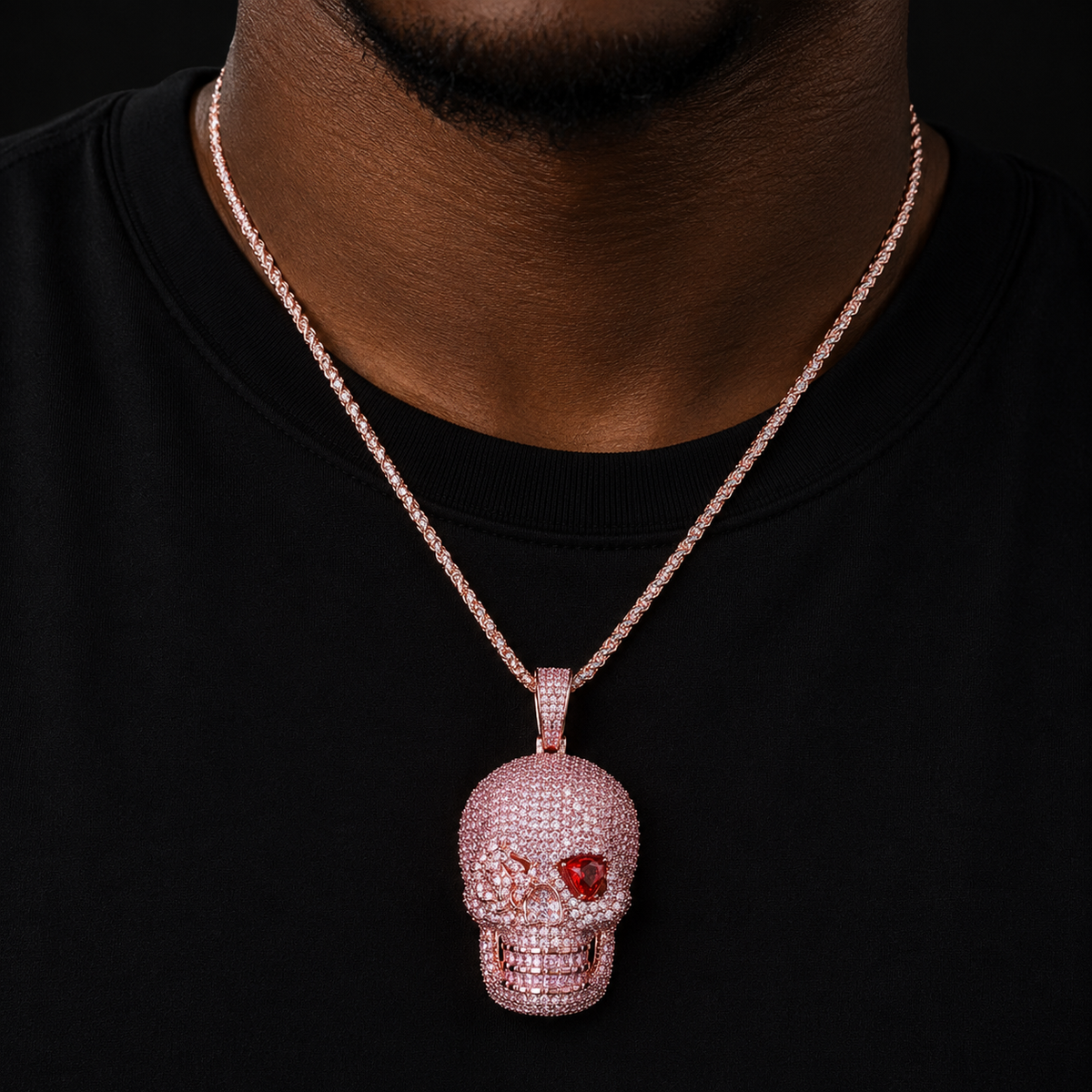 Bubble Letter Iced Out Rose Flower Red Eye Skull Necklace Pendant for Men Prong Setting 5A Cubic Zirconia Hip Hop Jewelry
