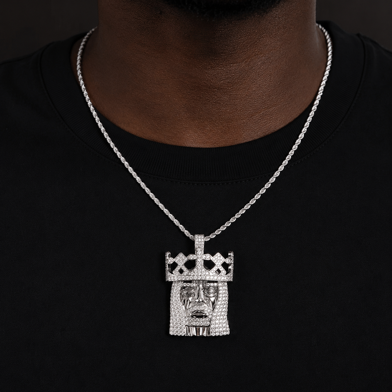 Bubble Letter Iced Out Jesus Cross Edge Necklace Pendant for Men Prong Setting 5A Cubic Zirconia Hip Hop Jewelry