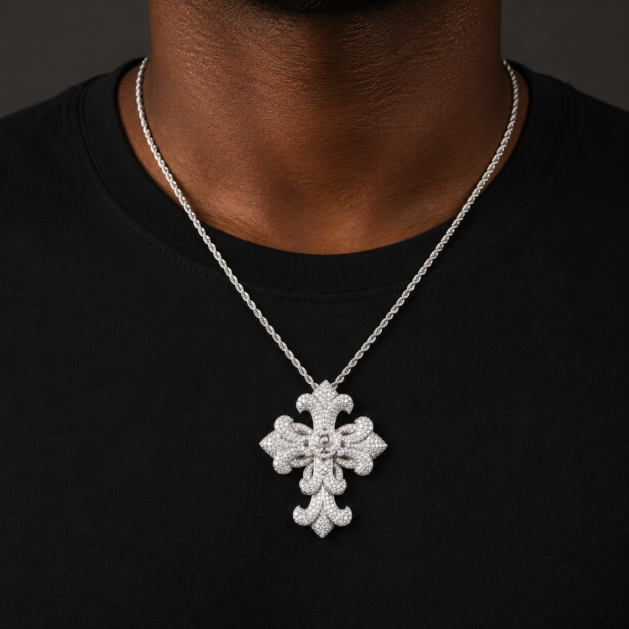 Bubble Letter Iced Out Rose Flower Cross Necklace Pendant for Men Prong Setting 5A Cubic Zirconia Hip Hop Jewelry