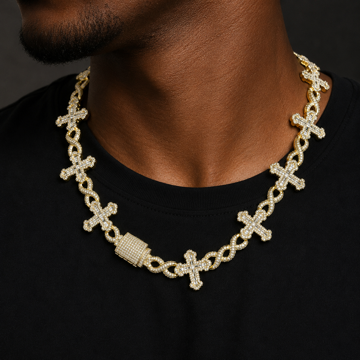 Bubble Letter Iced Out Baguette Cross Infinity Necklace Pendant for Men 5A Cubic Zirconia Hip Hop Jewelry
