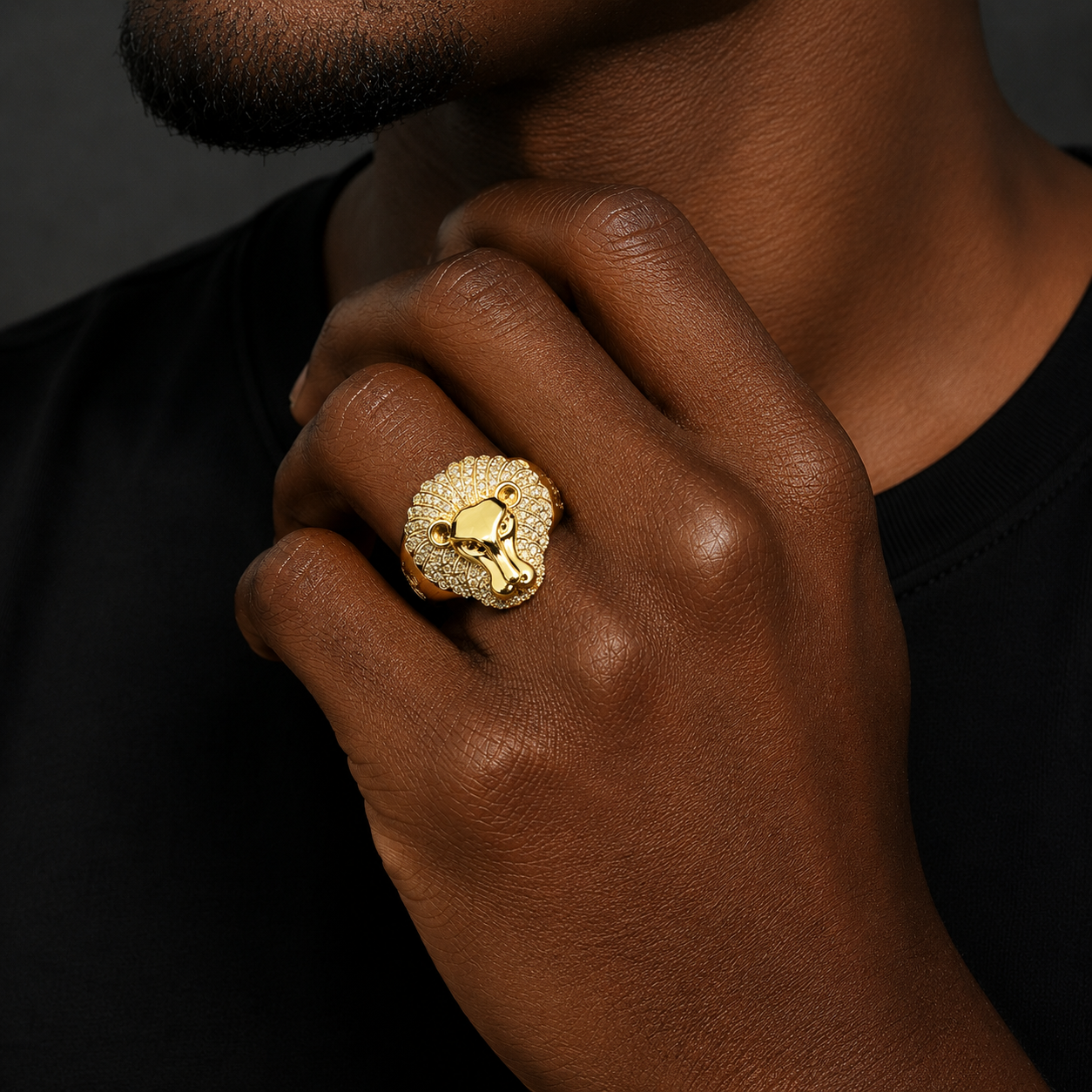 Bubble Letter Iced Out Cow Head Ring for Men Real Gold Plated Cubic Zirconia Hip Hop Jewelry