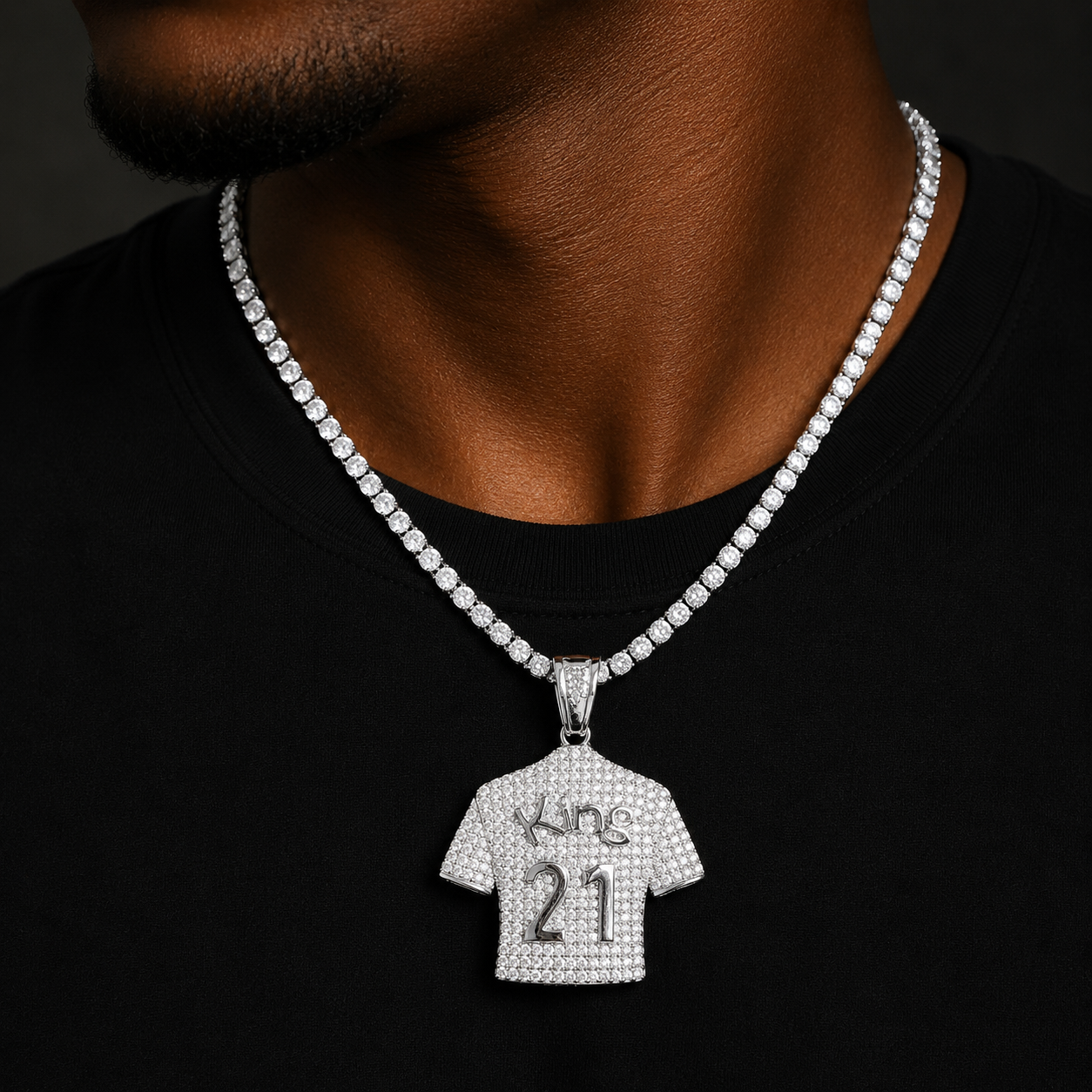 Bubble Letter Iced Out King 21 Necklace Pendant for Men 5A Cubic Zirconia Hip Hop Jewelry