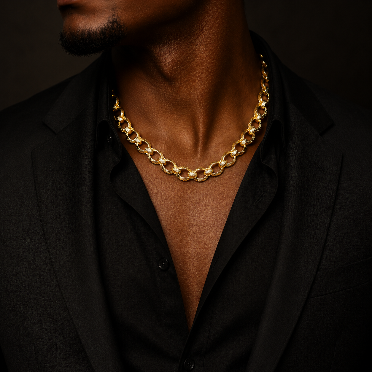 Bubble Letter Diamond Cut Belcher Ring Link Chain for Men Necklace Choker Real Gold Plated Copper Hip Hop Jewelry