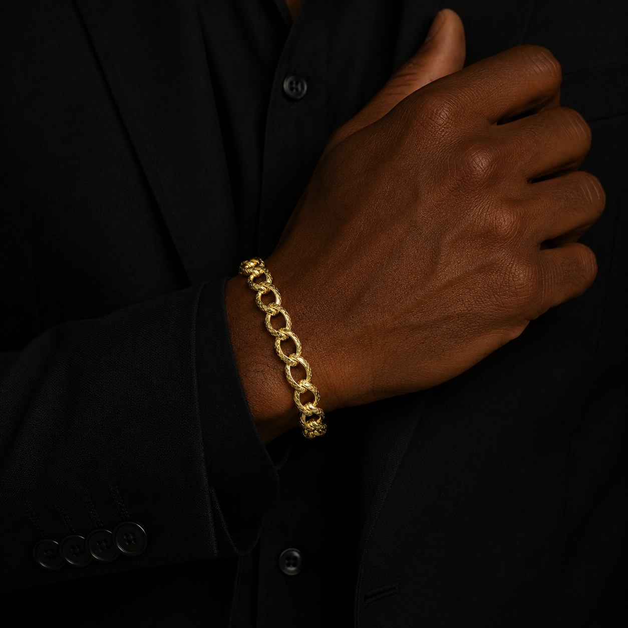 Bubble Letter Diamond Cut Belcher Ring Link Bracelet for Men Real Gold Plated Copper Hip Hop Jewelry