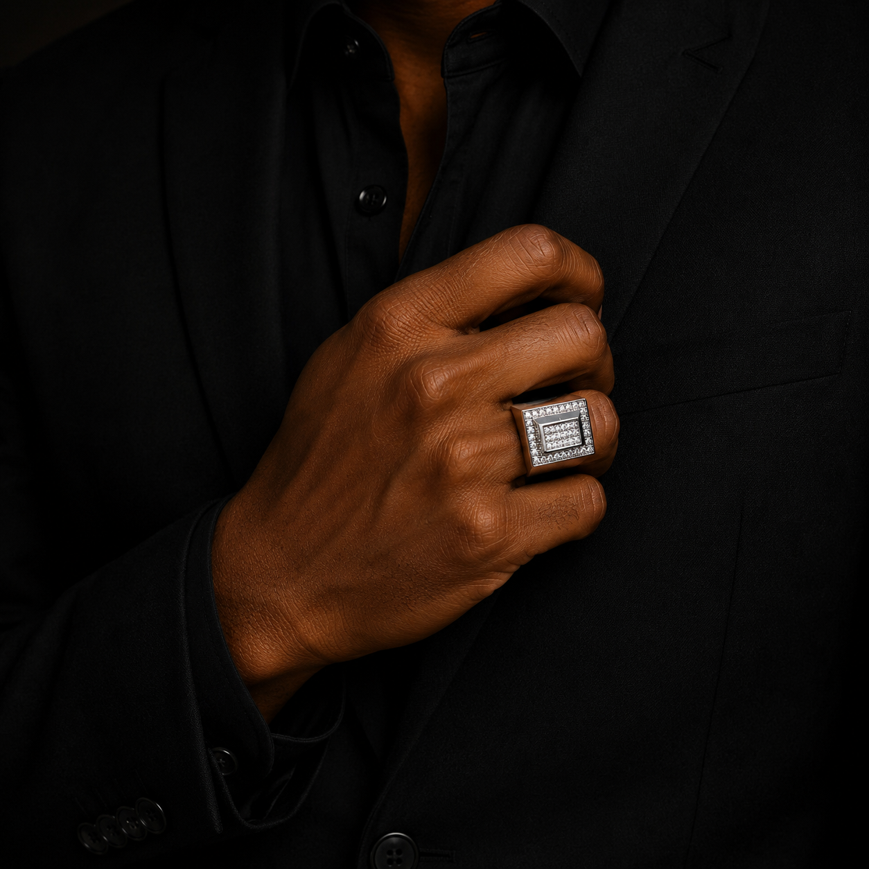 Bubble Letter Iced Out Double Rectangle Ring for Men Real Gold Plated Cubic Zirconia Hip Hop Jewelry