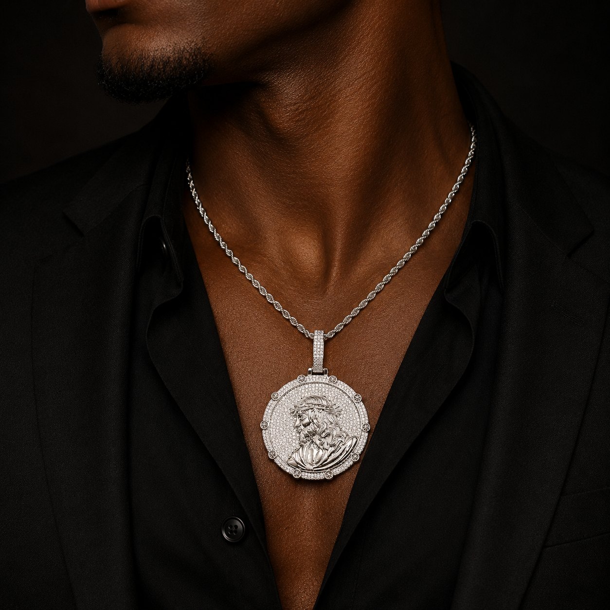 Bubble Letter Iced Out Disc Jesus Necklace Pendant for Men Real Gold Plated Hip Hop Jewelry