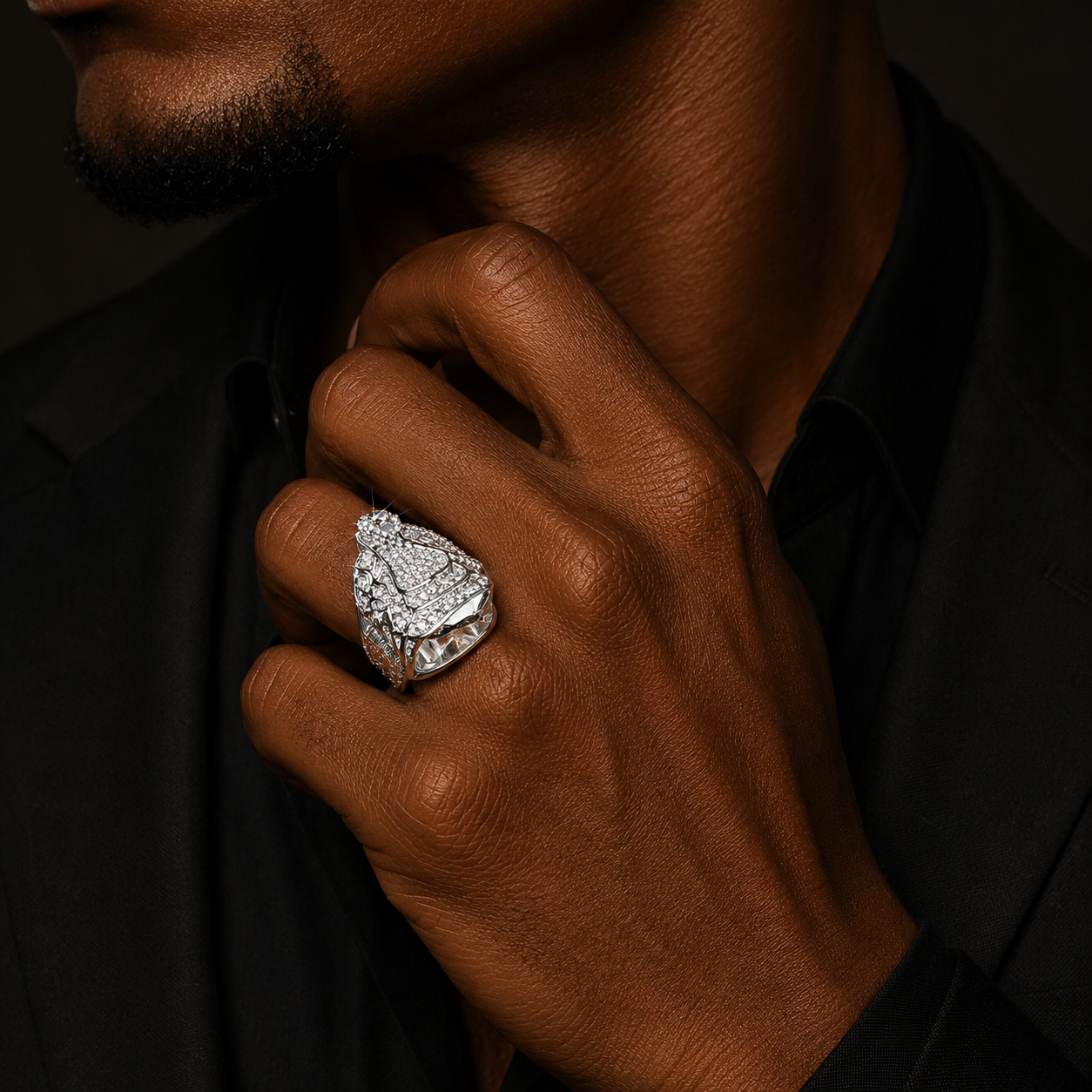 Bubble Letter Iced Out Saddle Ring for Men Real Gold Plated Copper Cubic Zirconia Hip Hop Jewelry