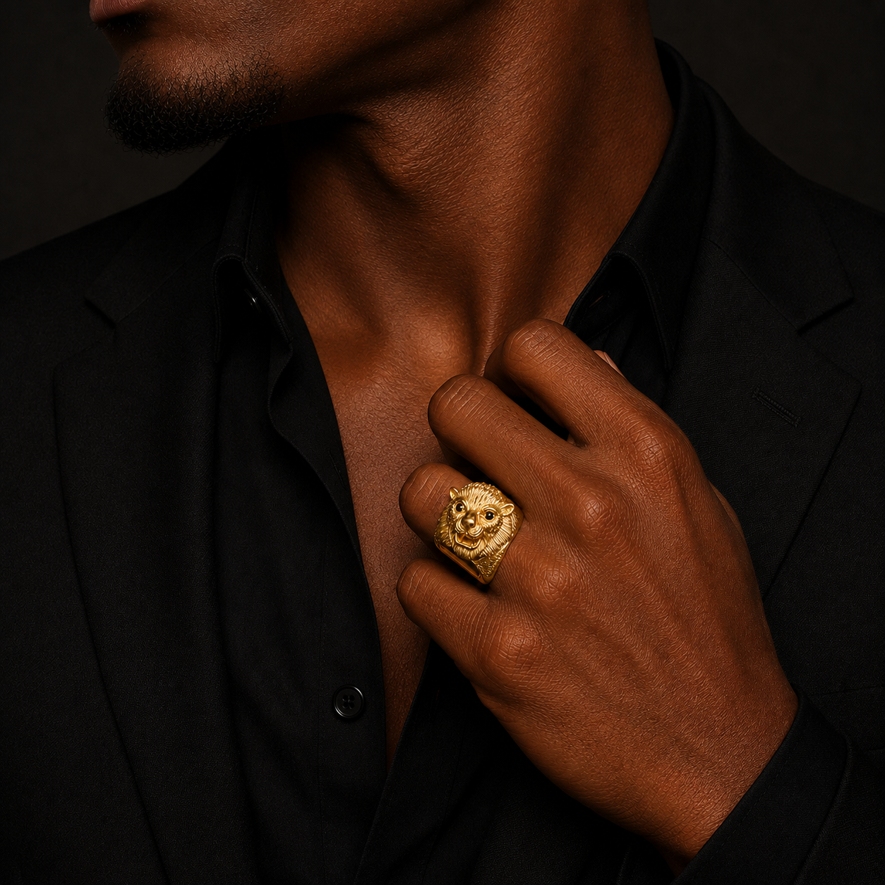 Bubble Letter Bear Head Ring for Men Real Gold Plated Hip Hop Jewelry