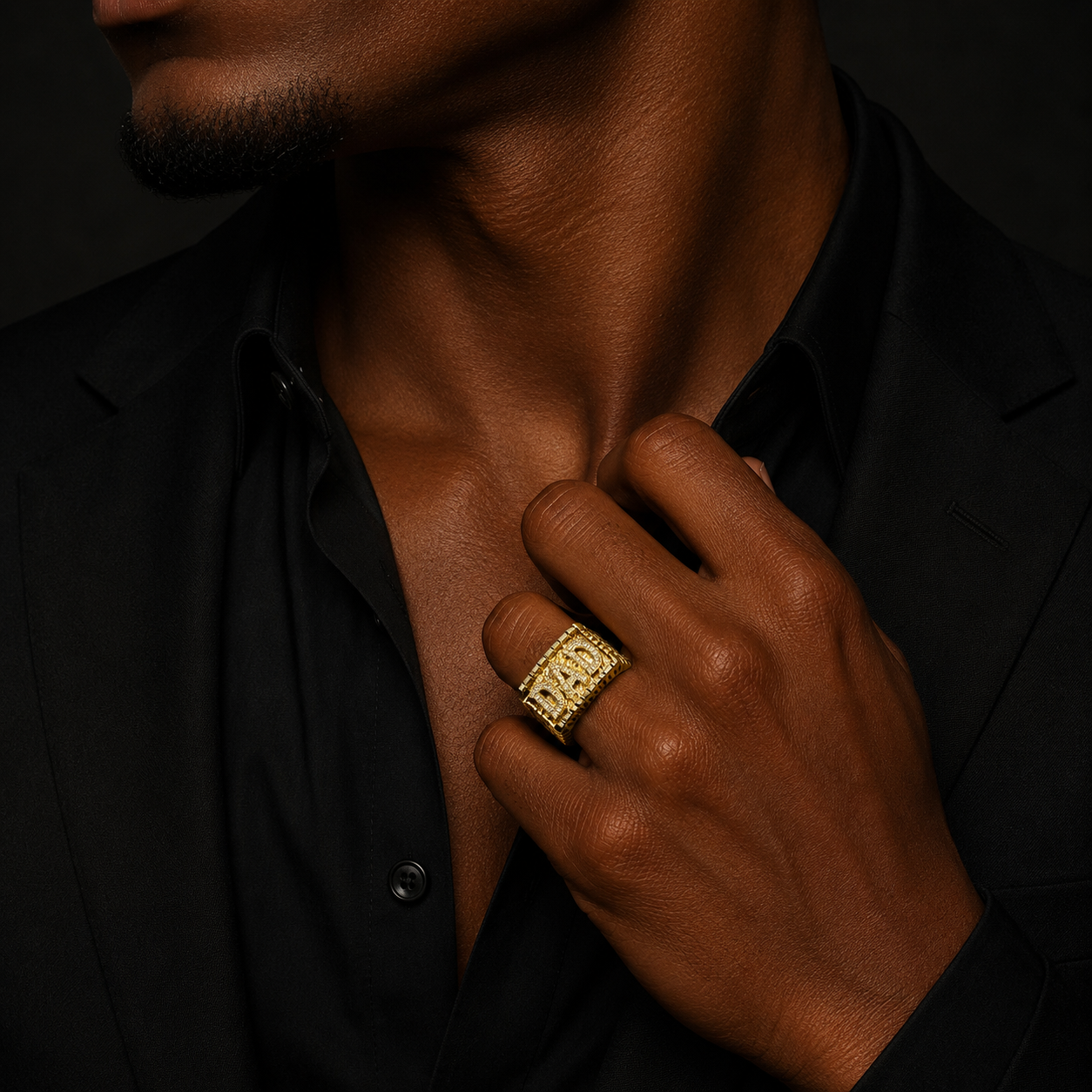 Bubble Letter Dad Ring for Men Real Gold Plated Rapper Street Hip Hop Jewelry